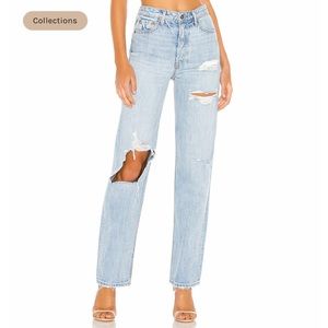 GRLFRND DENIM straight leg ripped distressed denim jeans